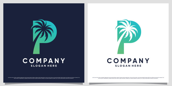 Initial letter p with palm tree icon and modern unique concept
