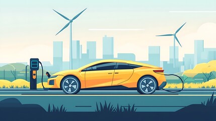 Eco-Friendly Electric Vehicle Charging in a Modern Cityscape