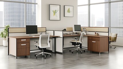 Modern Office Space Featuring Two Desks And Ergonomic Chairs