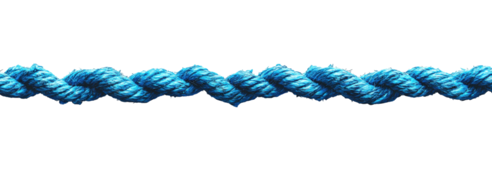 Torn Blue Rope on White, vibrant blue rope with jagged edge, minimalist design, striking contrast, ideal for bold text placement