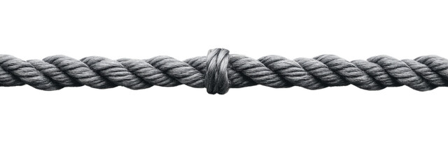 Torn Gray Rope Minimalist Design, vibrant gray rope with jagged edge, centered for text, striking contrast on white background