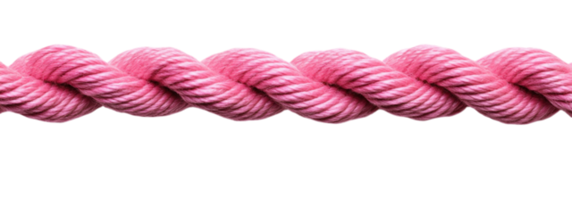 Torn Pink Rope Minimalist Design, vibrant pink rope with a jagged edge, striking white background, ideal for text placement, bold contrast.