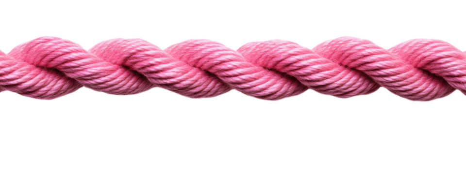 Torn Pink Rope Minimalist Design, vibrant pink rope with a jagged edge, striking white background, ideal for text placement, bold contrast.