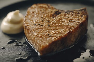 Deliciously grilled heart-shaped steak with creamy sauce, showcasing its juicy texture and rich flavors.
