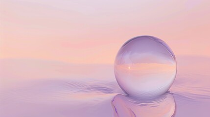 Soft hues enveloping a delicate water bubble, creating a peaceful scene against a calming lavender and peach gradient.