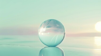 Soft pastel colors enveloping a serene water bubble, floating peacefully amidst a gradient background of pale aqua and ivory.