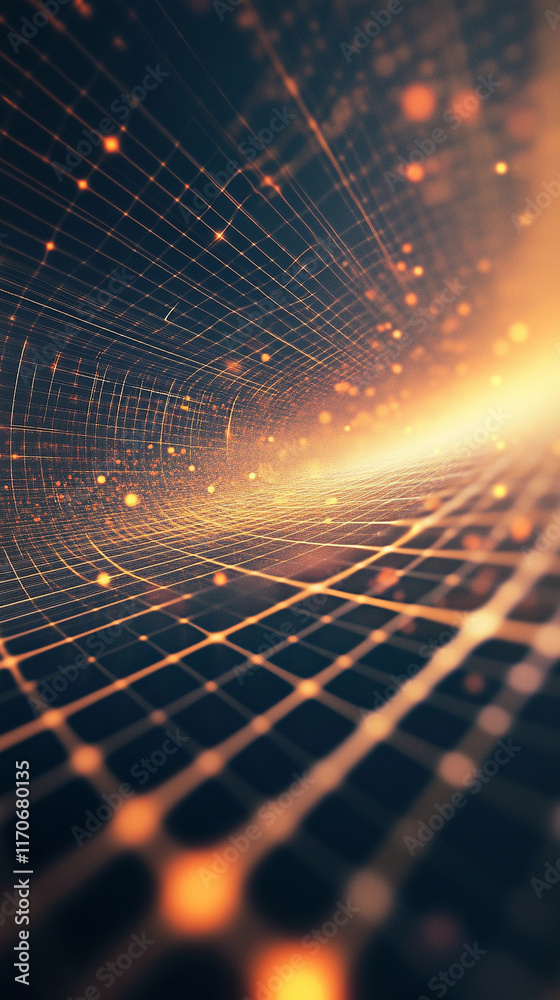 Poster futuristic grid pattern with glowing lights in dynamic perspective view. generative ai