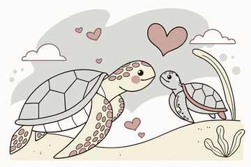 Turtle Romance: A Touch of Love and Hearts