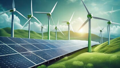 Stunning Renewable Energy Background Featuring Wind Turbines and Solar Panels A Visual Representation of Sustainable Solutions for a Greener Future