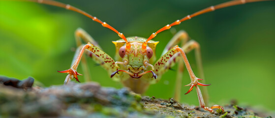 Fototapeta premium Close-Up View of a Colorful Insect With Unique Features in a Natural Green Setting