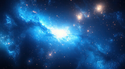 Naklejka premium Luminescent Blue Galaxy in Vast Cosmic Expanse Capturing Mystical Beauty of Universe