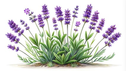 Fototapeta premium Minimalist Lavender Plant Illustration with Vibrant Purple Flowers and Green Leaves for Tranquil Decor and Nature Lovers