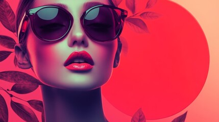 Stylish Woman with Sunglasses Against a Vibrant Circular Background © Cloudyew