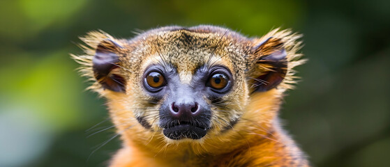 Close-up Portrait of a Curious Monkey with Distinctive Fur and Expressive Eyes in a Natural Green Environment