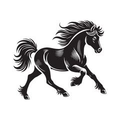 Bold running pony silhouette for innovative design work - Running pony illustration - minimallest running pony vector
