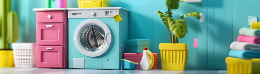 Bright and Colorful Home Laundry Room with Washing Machine and Fresh Decor