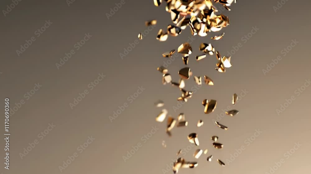 Poster Gold flakes fall gracefully against a soft background, creating a mesmerizing visual display of shimmer and shine