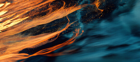 Abstract Fiery Waves in Blue Water