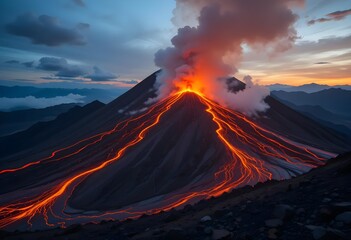 Volcano with hot lava photo 