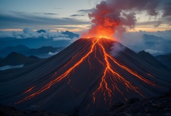 Fototapeta premium Volcano with hot lava photo 