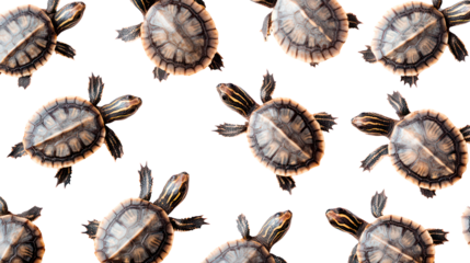 Pattern of small turtles. Isolated on transparent background.
