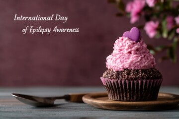 Delicious Cupcake with Heart Decoration for International Day of Epilepsy Awareness Highlighted by Vibrant Colors