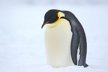 Obraz premium Close-up of an adult emperor penguin, standing in the snow.