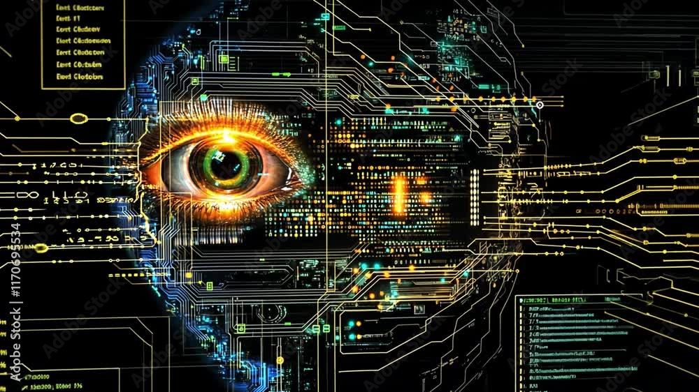 Poster exploring ai and cyber technology intersections in high-resolution visuals