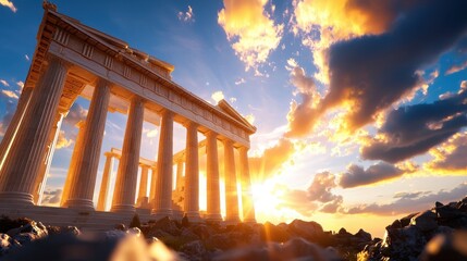 Obraz premium Sunset over ancient parthenon greece landscape photography scenic view