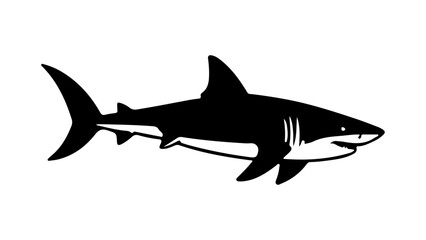simple black and white shark shape vector illustration, danger fish vector shape silhouette illustration
