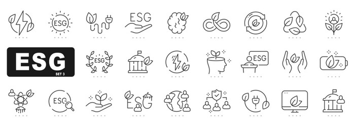 Set of esg related line icons. Environment, social, government etc. Editable stroke. Set 3