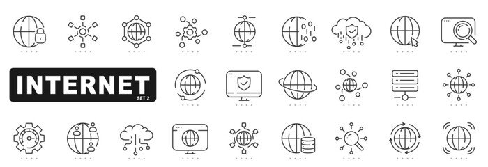 Set of internet related line icons. Web, global, online, world etc. Editable stroke. Set 2