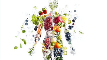  "Nourishing the Body: A Collage of Wholesome Foods and Human Organ Outlines for a Healthy Lifestyle"

