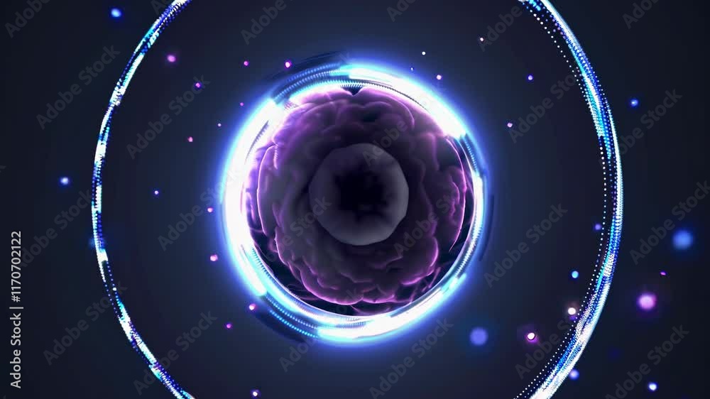 Poster dynamic animation of colorful swirling particles creating a mesmerizing spherical vortex in a dark b