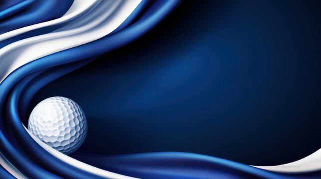 Golf ball on blue silk background sport theme elegant design