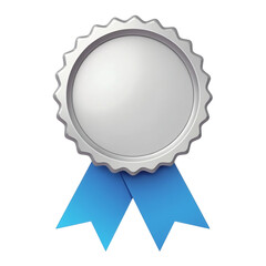 Silver Medal with Blue Ribbon Cut Out Transparent Background PNG.
