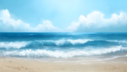Tropical Ocean View with Sandy Beach and Blue Sky