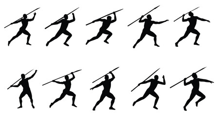 A set of javelin throw vector silhouette