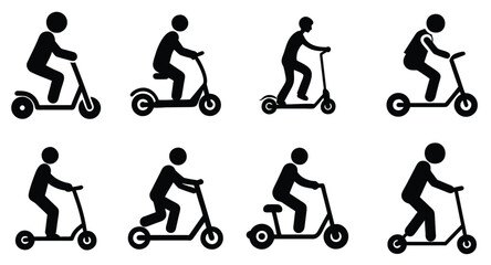 A set of man is riding a scooter vector silhouette