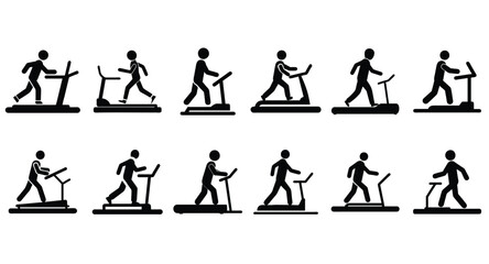 A set of man on treadmill vector silhouette