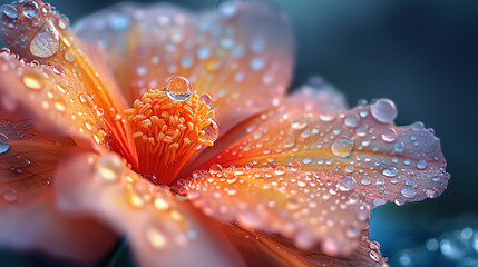 A close-up of a red gerbera flower with sparkling water droplets magnifying the petal's details and colors