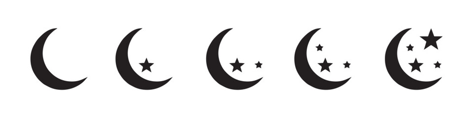 Fototapeta premium Half moon filled vector icon sign symbol. Moon crescent icon set. Half moon filled vector icon sign symbol. Half moon, crescent with star, night sky background. Vector Illustration. EPS 10