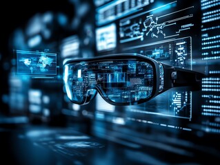 Futuristic Smart Glasses: Digital Data Overlay in a Cyberpunk Style