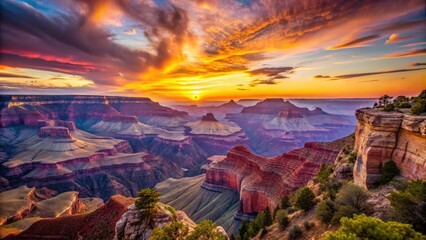 Stunning Minimalist Grand Canyon Sunset: Breathtaking Landscape, Serene Vistas, Warm Colors, Natural Beauty, Tranquil Atmosphere,