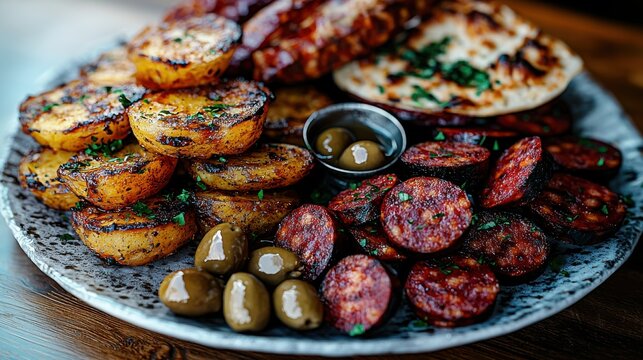 Vibrant spanish tapas platter culinary event restaurant dining room close-up traditional cuisine delight