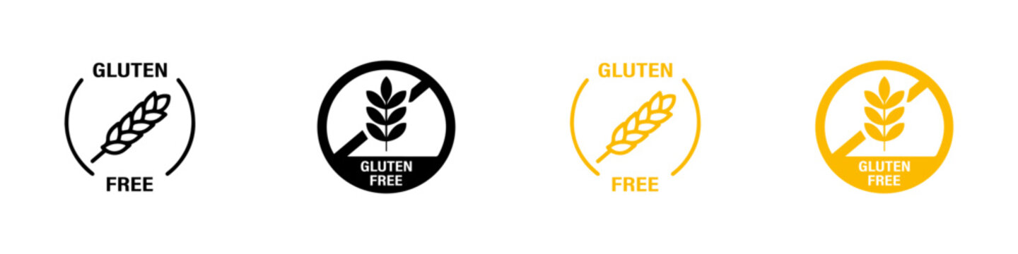 Set of Gluten free label vector icons set. No wheat symbols templates design for gluten free food package or dietetic product nutrition sign. Vector Illustration. Vector Graphic. EPS 10