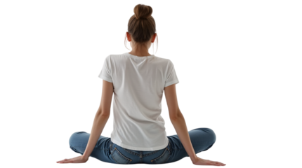 Back View of Woman Sitting Cut Out Transparent Background PNG.