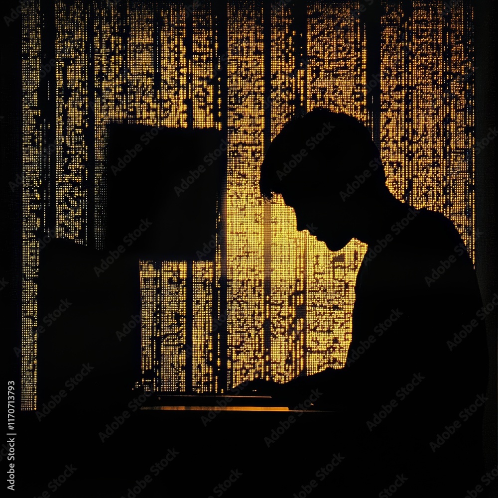 Poster a man is sitting in front of a computer with a keyboard and a mouse
