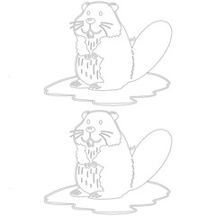 Simple outline drawing of a North American beaver with a distinctive tail and detailed fur, perfect for coloring and educational projects