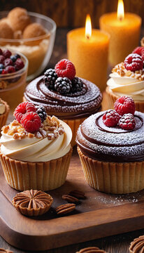 D&eacute;licieux dessert sur la table, un ensemble de bonbons et desserts, fond inhabituel